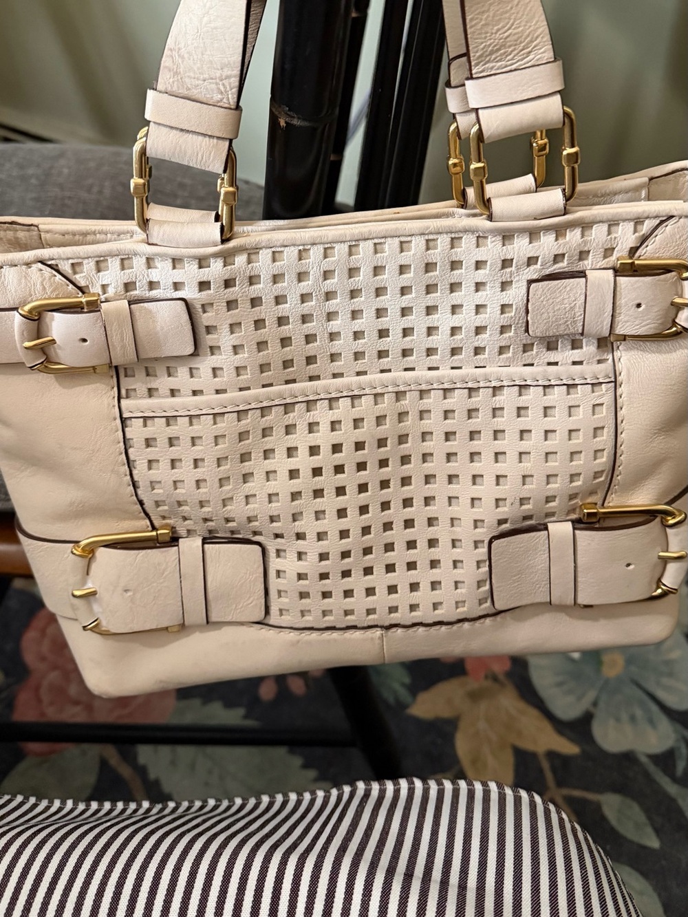Cream Woven-Detail Women’s Handbag